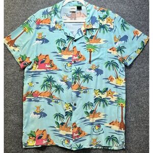 Pokemon Hawaiian Shirt Mens Medium Tropical Pikachu Psyduck Slowpoke Rayon